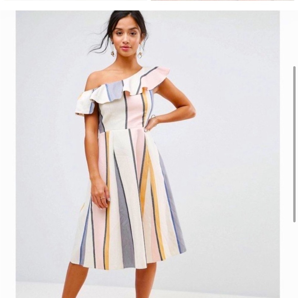 ASOS one shoulder striped Midi Dress